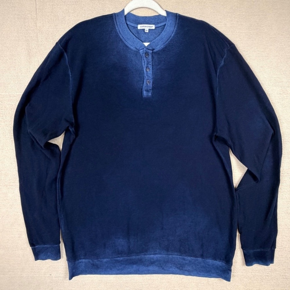 Cotton Citizen Mens XXL Navy Blue Long Sleeve Henley Sweatshirt Made in USA